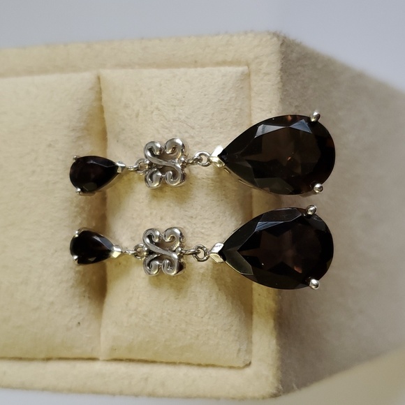 Sterling Silver 925 Onyx Quartz Dangle Earrings - Picture 5 of 7